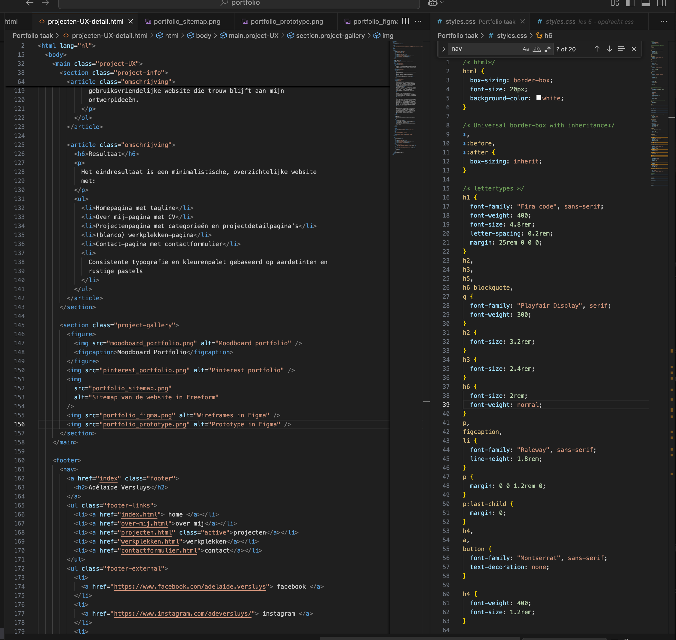 portfolio in HTML en CSS in Visual Studio Code